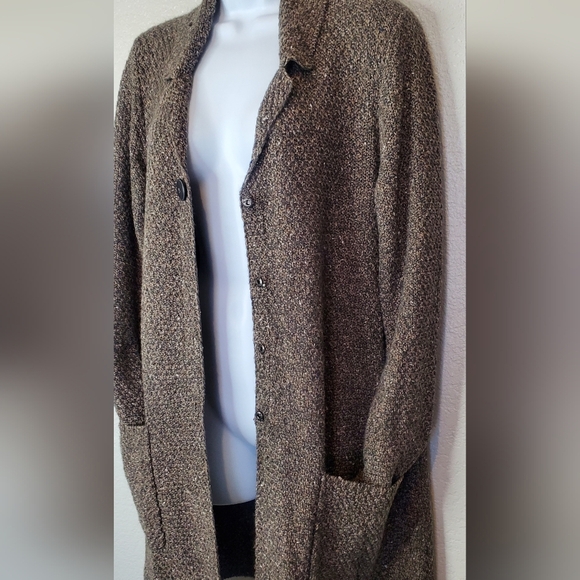 J Jill Melange Space Brown Duster Cardigan Tweed Kint Sweater Size Small Cotton - Picture 3 of 10